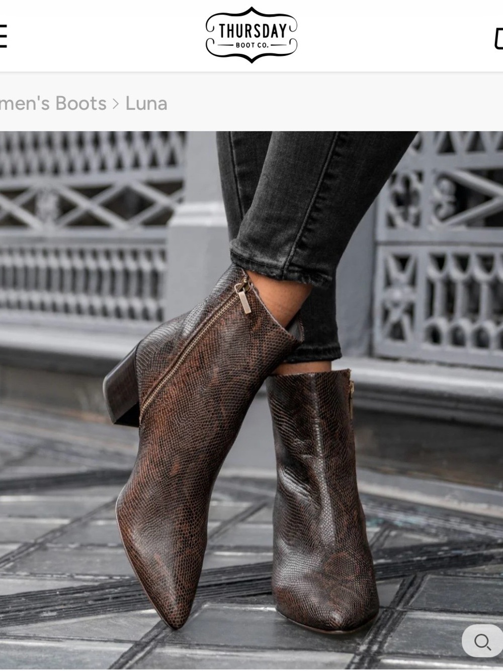 Thursday Boot Company Luna Boots in Chocolate Snake Print